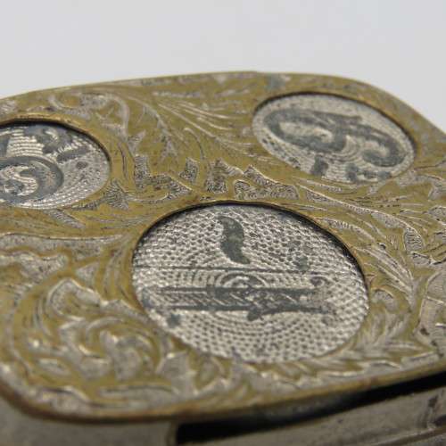 Vintage metal coin holder case with place for sovereign, half sovereign, shilling and sixpence
