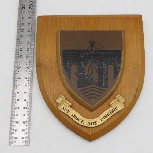 Vintage Aut Disce Aut Discede coat of arms wall plaque