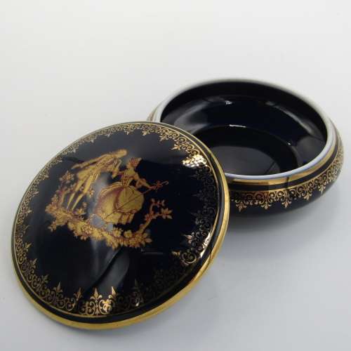 Vintage Limoges blue and gold porcelain tinket bowl with lid.