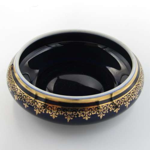 Vintage Limoges blue and gold porcelain tinket bowl with lid.