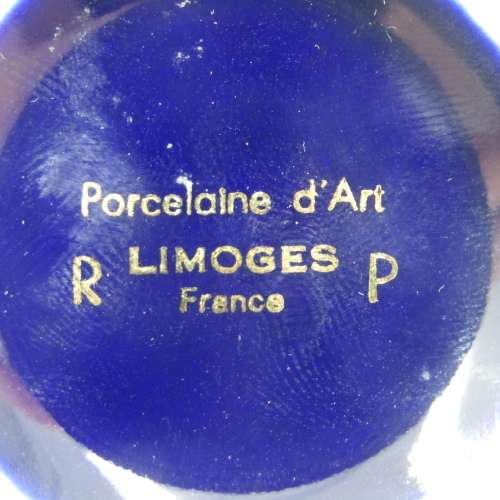 Vintage Limoges blue and gold porcelain tinket bowl with lid.