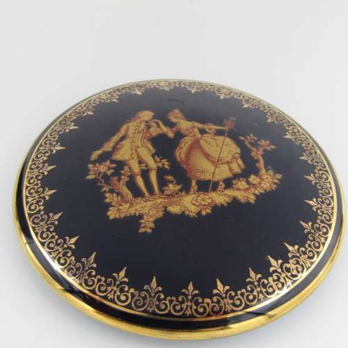 Vintage Limoges blue and gold porcelain tinket bowl with lid.