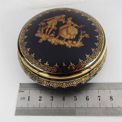 Vintage Limoges blue and gold porcelain tinket bowl with lid.