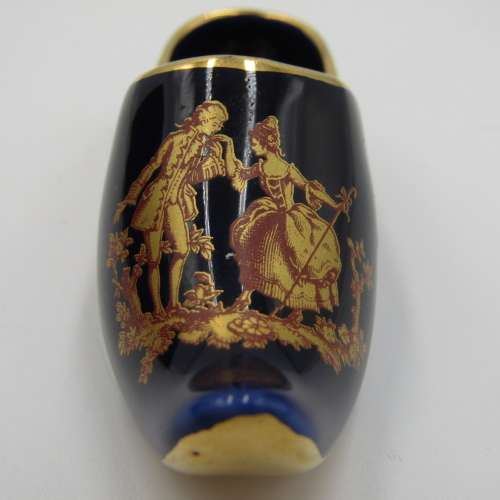 Vintage Limoges blue and gold trinket shoe