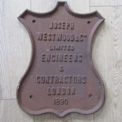 Antique Joseph Westwood and Co. 1890 cast iron name plate