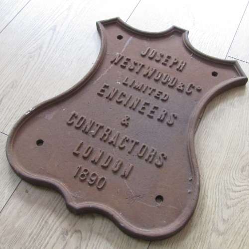 Antique Joseph Westwood and Co. 1890 cast iron name plate