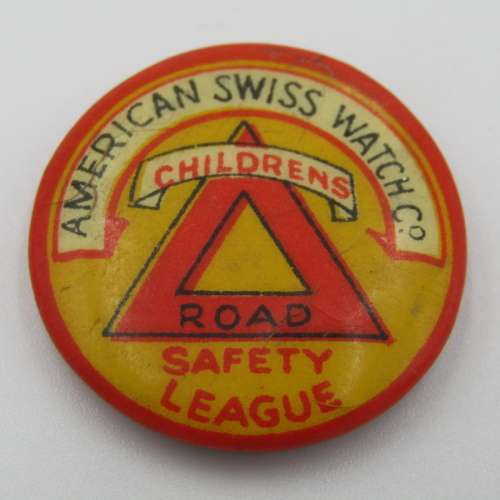 American Swiss watch children`s Road safety League tinnie lapel badge