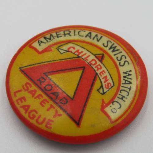 American Swiss watch children`s Road safety League tinnie lapel badge