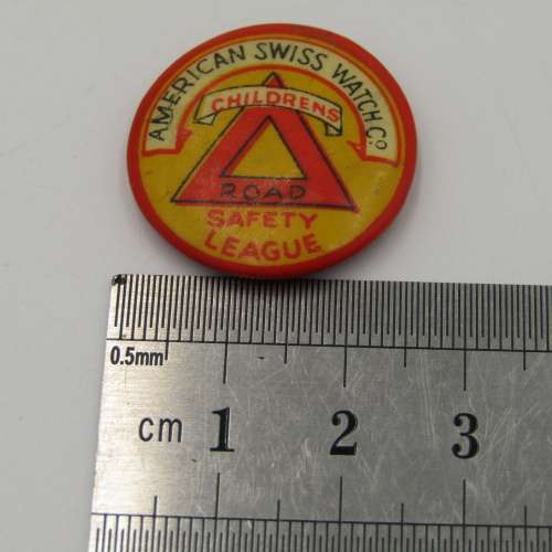 American Swiss watch children`s Road safety League tinnie lapel badge