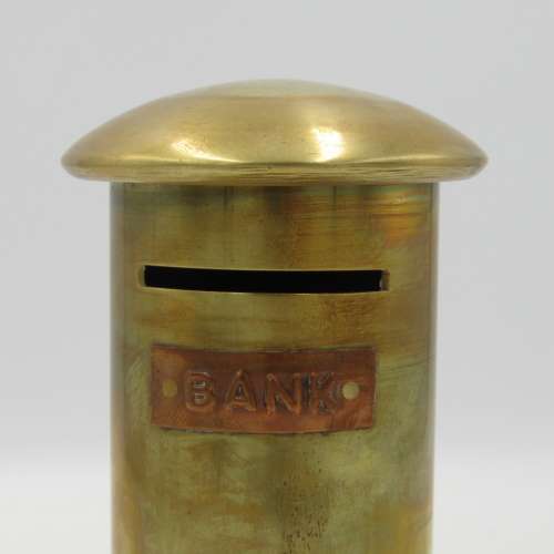 Handmade brass postbox shaped money box