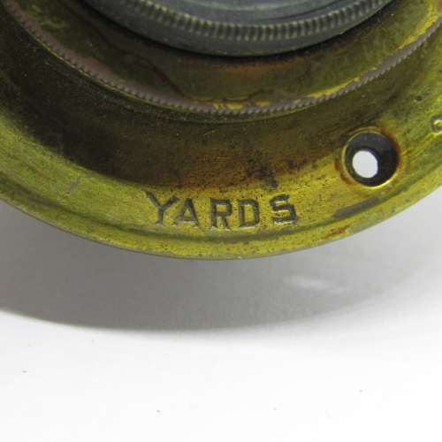 Antique brass 25mm lens with 2 to 10 Yards focus - serial # 12345