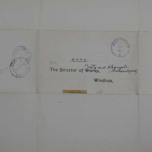 August 1920 Meteordogy rainfall records sent from Omayena to Windhoek vir Tsumeb (South West Africa