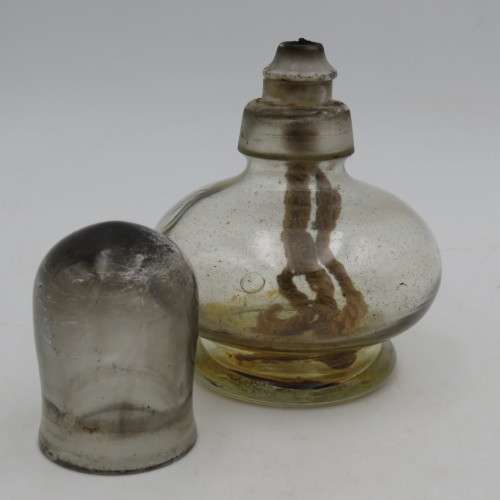 Antique oil lamp with original glass muzzler - rarley seen