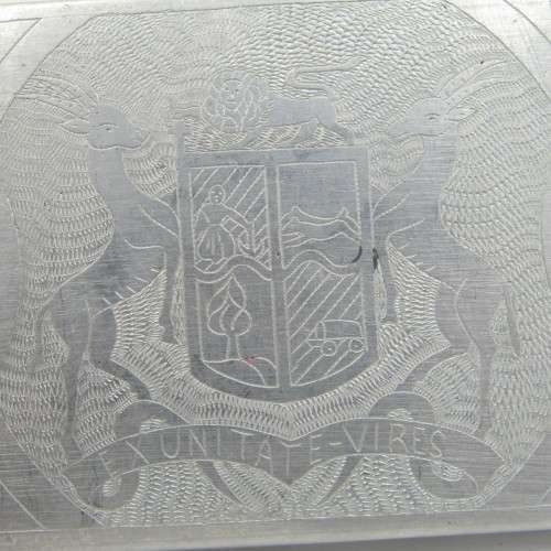 WW2 Italian POW hand engraved cigarette case with South African coat of arms