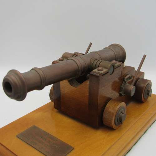 Vintage Handmade brass and wood cannon presented to R.W Hosch