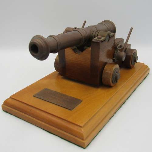 Vintage Handmade brass and wood cannon presented to R.W Hosch