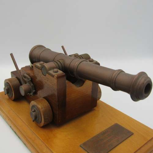 Vintage Handmade brass and wood cannon presented to R.W Hosch