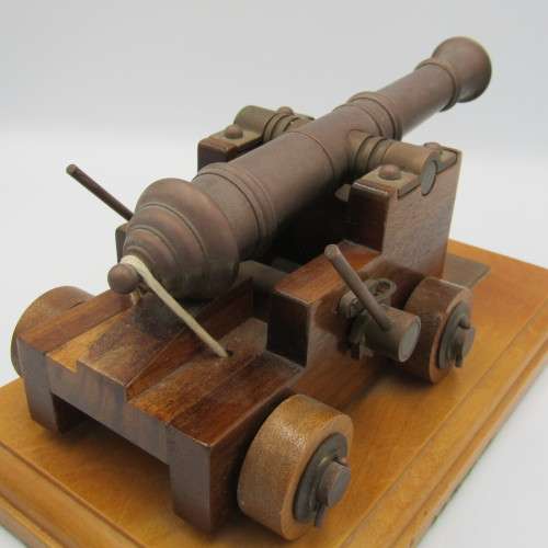 Vintage Handmade brass and wood cannon presented to R.W Hosch