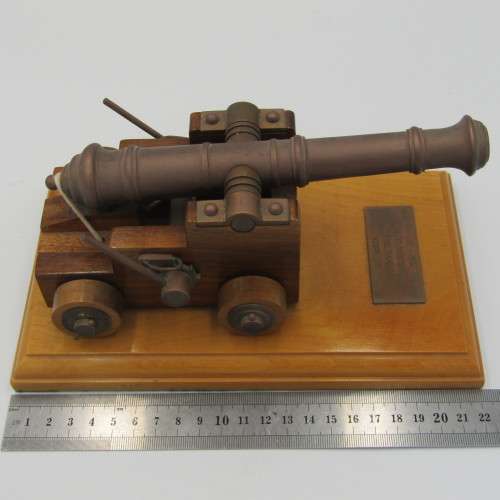 Vintage Handmade brass and wood cannon presented to R.W Hosch