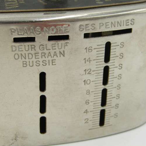 Vintage Volkskas Beperk Pretoria money box with key