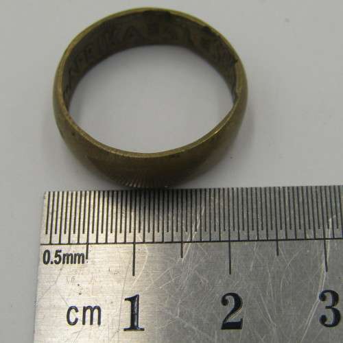 Brass mens ring made from 1961 South Africa 1 cent coin - Size Q