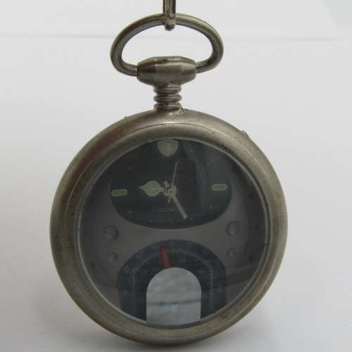 Body Heat thermometer quartz pocketwatch in leather pouch - working