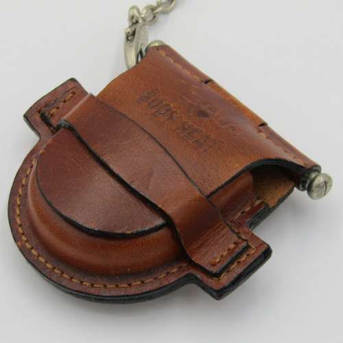 Body Heat thermometer quartz pocketwatch in leather pouch - working