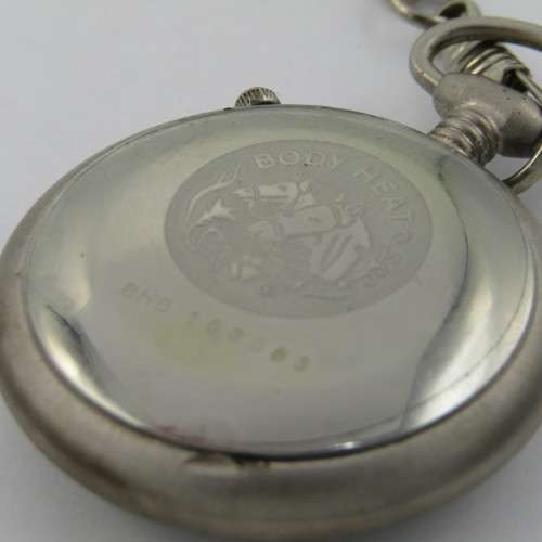 Body Heat thermometer quartz pocketwatch in leather pouch - working