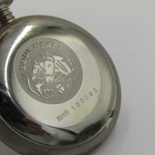 Body Heat thermometer quartz pocketwatch in leather pouch - working
