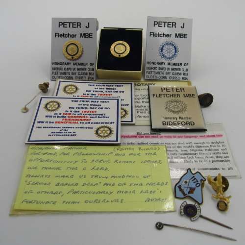 Lot of Rotary International items that belonged to Peter J Fletcher - including some silver pins