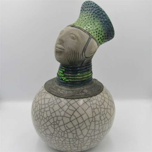 Vintage Raku fired ceramic milk storage jug