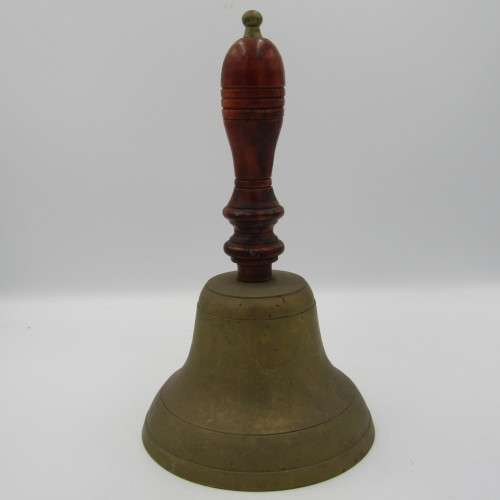Vintage handheld brass bell with wooden handle - no ringer