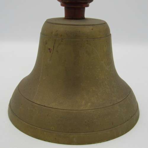 Vintage handheld brass bell with wooden handle - no ringer