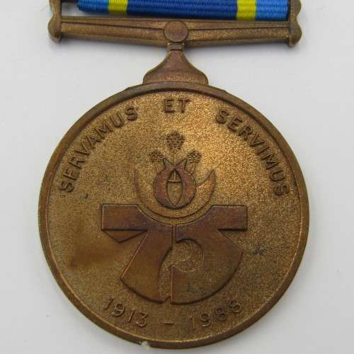 SA Police 75 Years commemorative medal issued to 058492H Adj Off DE Knoetze