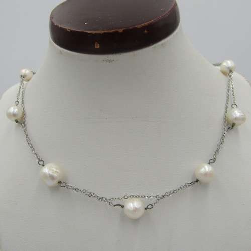 Sterling silver necklace with 11 genuine pearls Weight 15,3g - 50 cm long