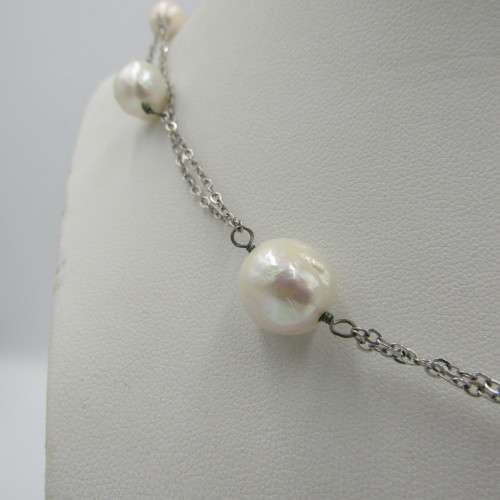Sterling silver necklace with 11 genuine pearls Weight 15,3g - 50 cm long