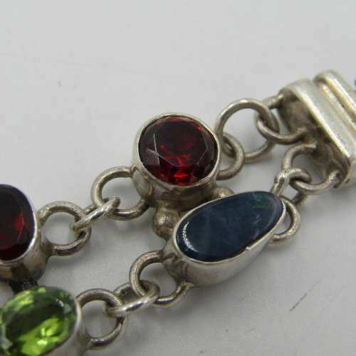 Sterling silver bracelet with pearls, opal stone, garnets, amethyst and other stones