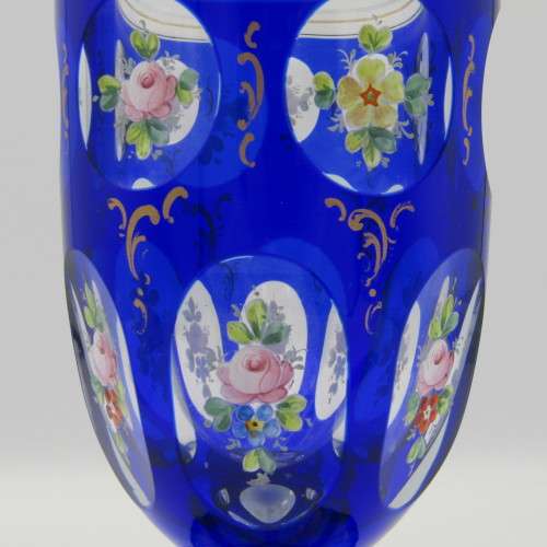 Very special Bohemia blue handpainted Vase