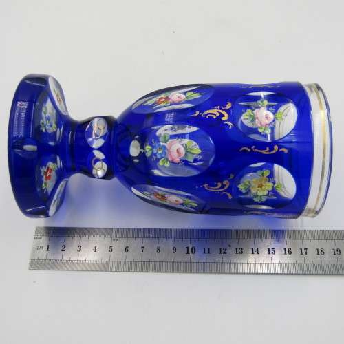 Very special Bohemia blue handpainted Vase