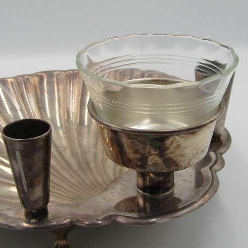 Vintage silverplated chip & dip bowl with candle holders