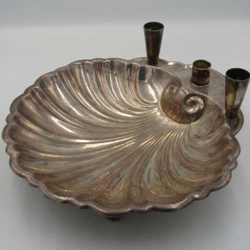 Vintage silverplated chip & dip bowl with candle holders