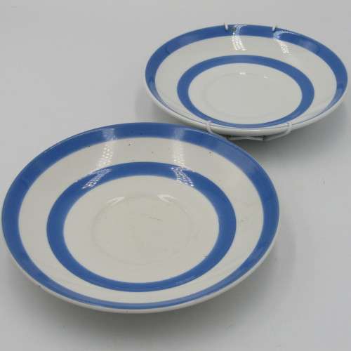 2 Different size TG Green Cornish Kitchenware blue and white Saucers