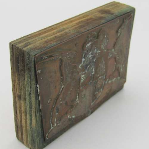 Old South African coat of arms copper printing plate on wooden block