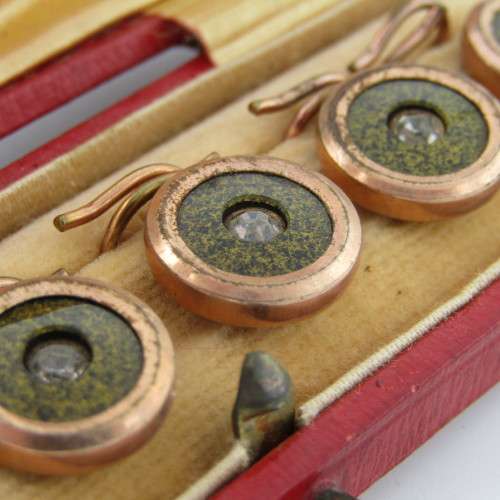 Set of 6 Antique goldplated uniform buttons in case