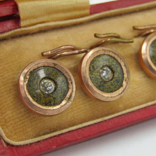Set of 6 Antique goldplated uniform buttons in case