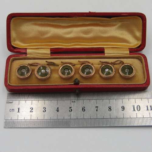 Set of 6 Antique goldplated uniform buttons in case