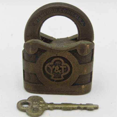 Vintage small brass YALE padlock with key