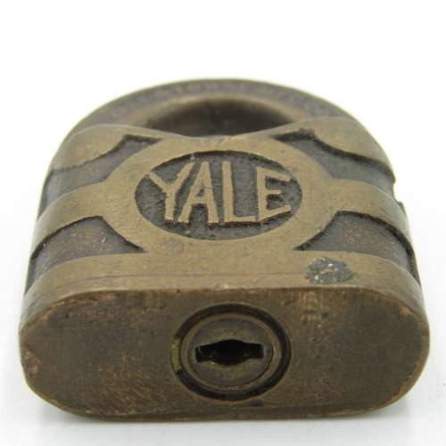 Vintage small brass YALE padlock with key
