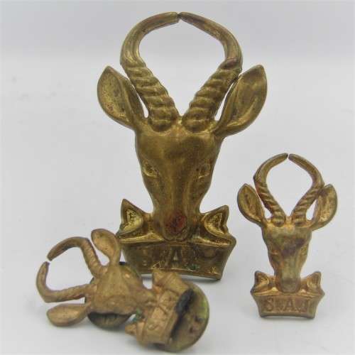 Set of SA Infantry brass cap and collar badges