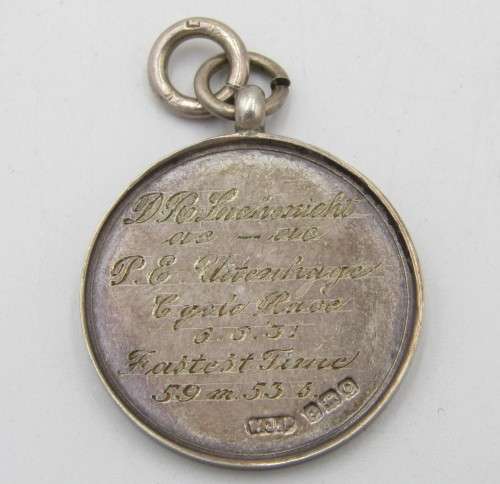 1931 Sterling silver cycling fob medallion for the fastest time